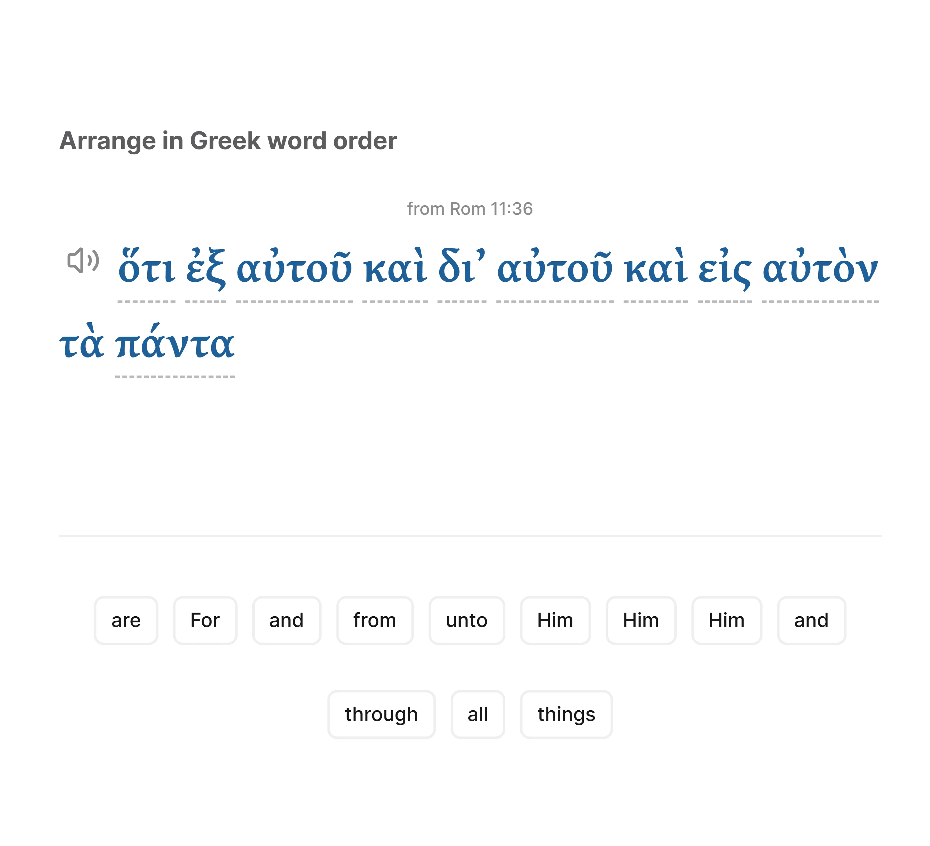 Arrange-words exercise: build a translation with word chips